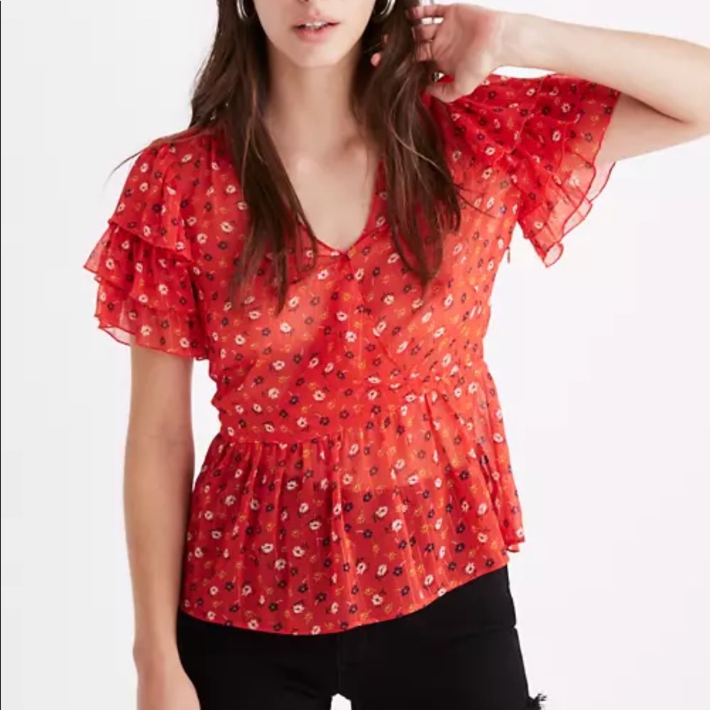 Madewell Tiered-Sleeve Peplum Top size 6 - Picture 11 of 11